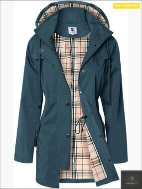 Long Hooded Rain Jacket Waterproof Windbreaker Trench Coat Outdoor Active